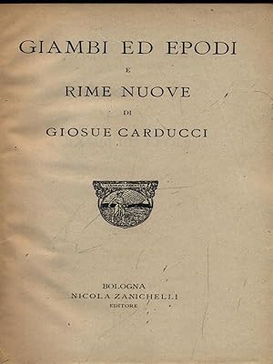 Image du vendeur pour Giambi ed epodi e rime nuove mis en vente par Librodifaccia