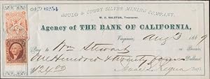 1869 Gould & Curry Silver Mining Company, Agency of the Bank of California check signed by Isaac ...