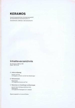 Keramos. Inhaltsverzeichnis der Jahrgänge 1958 bis 1976.