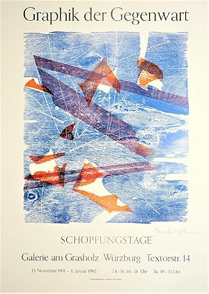 Schöpfungstage. Ausstellungsplakat mit Original-Holzschnitt von Werner Merzhäuser. - Signiert.