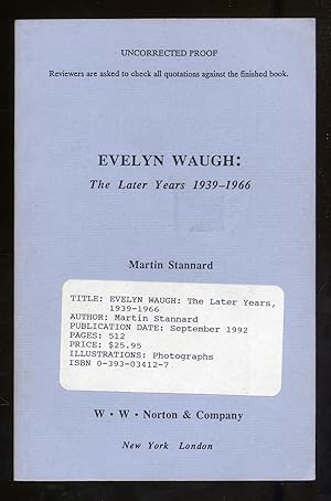 Bild des Verkufers fr Evelyn Waugh, The Later Years 1939-1966 zum Verkauf von Between the Covers-Rare Books, Inc. ABAA