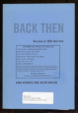 Seller image for Back Then, Two Lives in 1950s New York for sale by Between the Covers-Rare Books, Inc. ABAA