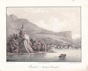 Bild des Verkufers fr Brienz (Oberland Bernois)" - Brienz See Panorama Ansicht vue Farblithographie Lithographie Suisse Schweiz zum Verkauf von Antiquariat Steffen Vlkel GmbH