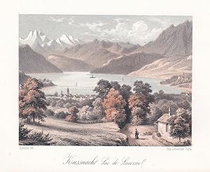 Bild des Verkufers fr Kussnacht Lac de Lucerne" - Kssnacht Luzern Panorama Ansicht vue Farblithographie Lithographie Suisse Schweiz zum Verkauf von Antiquariat Steffen Vlkel GmbH