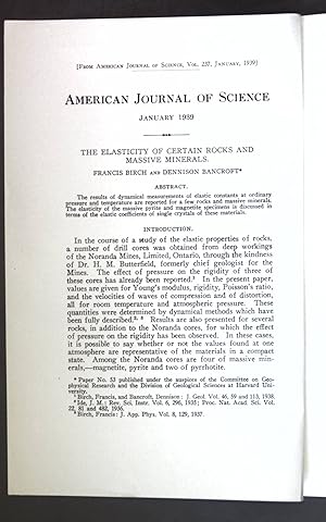 Seller image for The Elasticity of Certain Rocks and Massive Minerals; Reprinted from: American Journal of Science; for sale by books4less (Versandantiquariat Petra Gros GmbH & Co. KG)