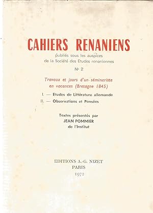 Cahiers Renaniens nr. 2 - Travaux et jours d'un sémariste en vacances (Bretagne 1845) - I- Etudes...