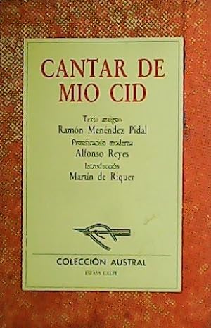Imagen del vendedor de Cantar del Mío Cid. Texto antiguo de Ramón Menéndez Pidal. a la venta por Librería y Editorial Renacimiento, S.A.