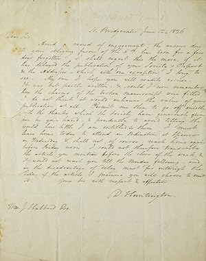 Autograph letter signed ("D. Huntington") to William J. Hubbard, Esq. ("Sir")