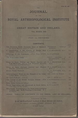 Bild des Verkufers fr The Journal of the Royal Anthropological Institute of Great Britain and Ireland. Vol. XXXIX, 1909. July to December. zum Verkauf von Allguer Online Antiquariat