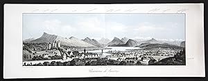 Bild des Verkufers fr Panaroma de Lucerne" - Lucerne Luzern Schweiz Suisse Panorama Ansicht vue Farblithographie Lithographie zum Verkauf von Antiquariat Steffen Vlkel GmbH