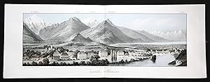 Bild des Verkufers fr Interlaken et Untersee" - Interlaken Untersee Bodensee Schweiz Suisse Panorama Ansicht vue Farblithographie Lithographie zum Verkauf von Antiquariat Steffen Vlkel GmbH