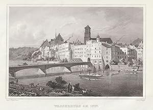 Imagen del vendedor de Wasserburg im Inn. (Gesamtansicht auf die Stadt ueber den Inn hinweg.) a la venta por Antiquariat Heiner Henke