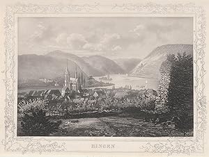 Imagen del vendedor de Bingen. (Gesamtansicht). Original-Aquatinta. a la venta por Antiquariat Heiner Henke