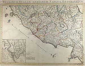 Regionum Italiae Mediarum Tabula Geographica. (Mittelitalien mit einer separ. Karte von Rom: 'Urb...