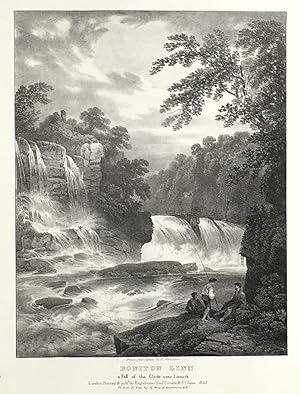 Boniton Linn, a Fall of the Clyde near Lanark. 'Drawn from nature by F. Nicholson'. Original - Kr...