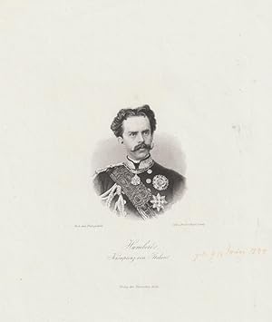 Imagen del vendedor de Humbert, Kronprinz von Italien. (Ab 1878 Knig Umberto I. von Italien). Originalstahlstich nach einer Photographie. a la venta por Antiquariat Heiner Henke