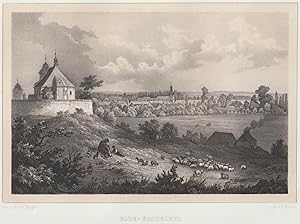 Imagen del vendedor de Elbe - Kosteletz. (Malerische Ansicht mit Schafherde und Schfer im Vordergrund). Original-Tonlithographie. a la venta por Antiquariat Heiner Henke