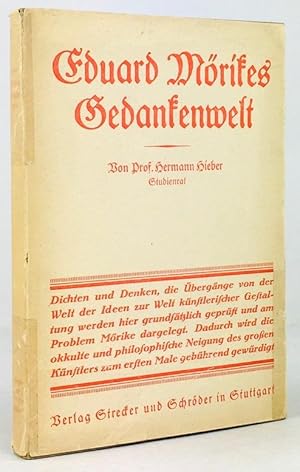 Bild des Verkufers fr Eduard Mrikes Gedankenwelt. Mit einem Bildnis. zum Verkauf von Antiquariat Heiner Henke