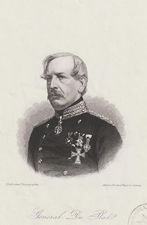 Imagen del vendedor de General Du Plat. Original-Stahlstich nach einer Photographie. Brustbild in Uniform. a la venta por Antiquariat Heiner Henke