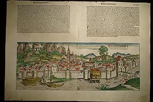 Bild des Verkufers fr Ansicht von Konstanz. Aus: Liber chronicarum: Sexta etas mundi (Holzschnitte von Michael Wolgemut und Wilhelm Pleydenwurf). Folium CCXL und CCXLI (GW M40784, HC 14508). zum Verkauf von Versandantiquariat Christine Laist