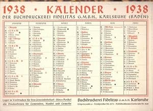 Kalender (Wandkalender zum Aufhängen) 1938 der Buchdruckerei Fidelitas, Karlsruhe