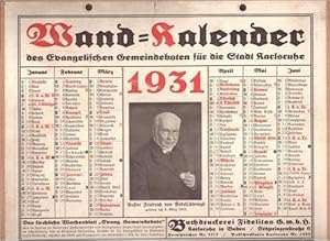 Kalender (Wandkalender zum Aufhängen) 1931 des Evengelischen Gemeindeboten für die Stadt Karlsruhe