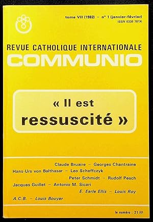 Imagen del vendedor de Revue catholique internationale Communio Tome VII (1982), n1 (janvier-fvrier) - "Il est ressuscit" a la venta por LibrairieLaLettre2
