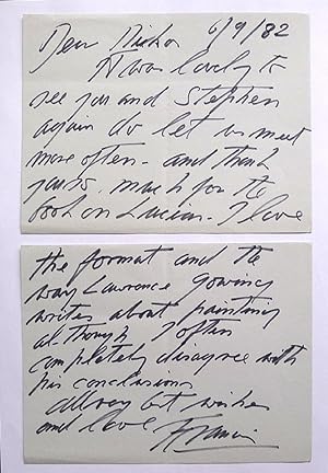 An autograph letter from Francis Bacon to NikosStangos. Dated 6.9.1982.