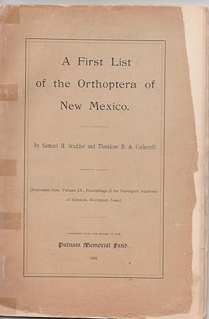 Image du vendeur pour A First List of the Orthoptera of New Mexico mis en vente par BASEMENT BOOKS