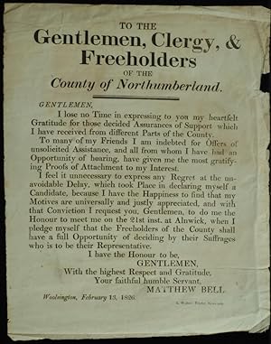 To The Gentlemen: Clergy And Freeholders Of The County Of Northumberland