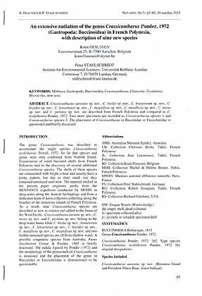 Bild des Verk�ufers f�r An extensive radiation of the genus Crassicantharus Ponder, 1972 (Gastropoda: Buccinoidea) in French Polynesia, with description of nine new species zum Verkauf von ConchBooks