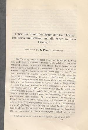 Bild des Verkufers fr Ueber den Stand der Frage der Errichtung von Nervenheilsttten und die Wege zu ihrer Lsung. IN: Allg.Z.Psychiat. 56. Bd., S. 567-576, 1899, Br. zum Verkauf von Antiquariat Michael Eschmann