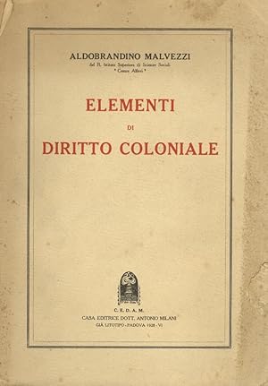 Imagen del vendedor de Elementi di diritto coloniale. a la venta por Libreria Oreste Gozzini snc