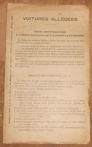 Voitures Allégées   Notice à coller à la fin du Manuel du Mécanicien   2ème volume   Frein à air ...