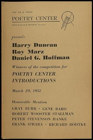 Bild des Verkufers fr (Program): The YM & YWHA Poetry Center presents Harry Duncan, Roy Marz, Daniel G. Hoffman. Winners of the Competition for Poetry Center Introductions, March 29, 1951 zum Verkauf von Between the Covers-Rare Books, Inc. ABAA