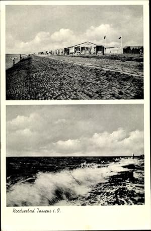 Bild des Verkufers fr Ansichtskarte / Postkarte Tossens Butjadingen in Niedersachsen, befestigter Deich und Strandkrbe, Brandung zum Verkauf von akpool GmbH