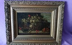 17th Century English School Still Life Bird & Grapes Fruit Antique Painting