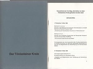Seller image for Der Tnissteiner Kreis. Mit Verzeichnis der gehaltenen Vortrge ( 45 Seiten ). Jahrestreffen 1959 bis 1979. for sale by Antiquariat Carl Wegner