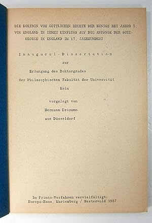 Die Doktrin vom göttlichen Rechte der Könige bei Jakob I. von England in ihrem Einfluss auf die A...