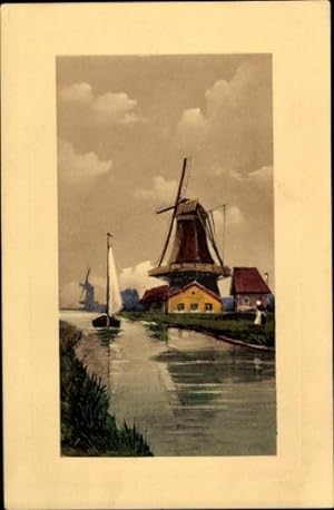 Bild des Verkufers fr Ansichtskarte / Postkarte Windmhlen am Wasser, Segelboot zum Verkauf von akpool GmbH