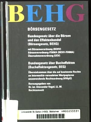 Bild des Verkufers fr BEHG : Brsengesetz. Textausgaben schweizerischer Gesetzeswerke zum Verkauf von books4less (Versandantiquariat Petra Gros GmbH & Co. KG)