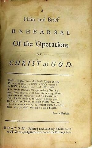 A PLAIN AND BRIEF REHEARSAL OF THE OPERATIONS OF CHRIST AS GOD