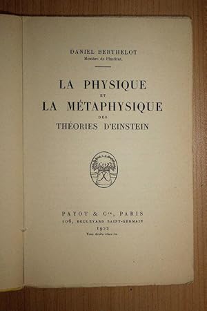 Seller image for La physique et la mtaphysique des thories d'Einstein for sale by Librairie Le Feu Follet