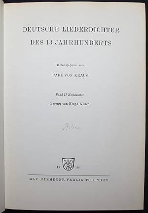 Deutsche Liederdichter des 13. Jahrhunderts. Band 2 Kommentar (von 2, mehr nicht erschienen).