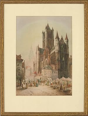 Bild des Verkufers fr Samuel Gillespie Prout (1822-1911) - Watercolour, Saint Nicholas' Church, Ghent zum Verkauf von Sulis Fine Art