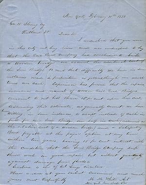 Autograph letter signed from the agent of the New York Iron Bridge Co., to George W. Strong of Ru...