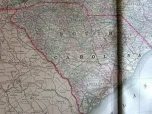 North & South Carolina states 1889 Bradley large oversized hand colored old map