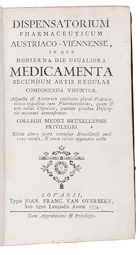 Dispensatorium pharmaceuticum Austriaco-Viennense, in quo hodierna die usualiora medicamenta secu...