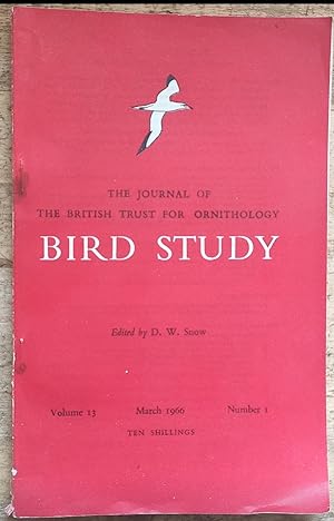 Bild des Verkufers fr Bird Study : The Journal of the British Trust for Ornithology Volume 13 March 1966 Number 1 / James Fisher "The Fulmar population of Britain and Ireland, 1959" / P Hope Jones "Effects of consecutive, contrasting, winters on the bird population of an Anglesey pine plantation" / M P Harris "Age of return to the colony, age of breeding and adult survival of Manx Shearwaters" / I Newton and P R Evans "Weights of birds in winter" / John Hori "Moult migration of second-summer Shelduck" zum Verkauf von Shore Books