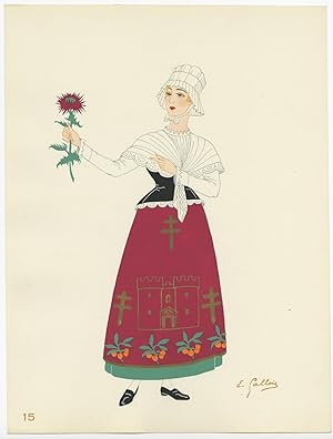 Antique Costume Print of a Spanish Woman (c.1900)